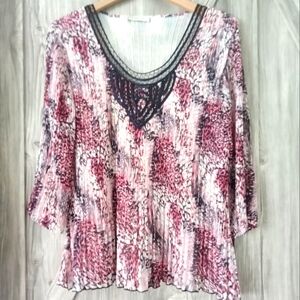 Windsmoor Pink Navy Pleated Top L/XL